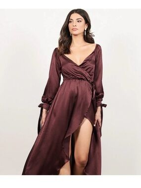 Tobi Burgundy Satin Wrap Maxi Dress
